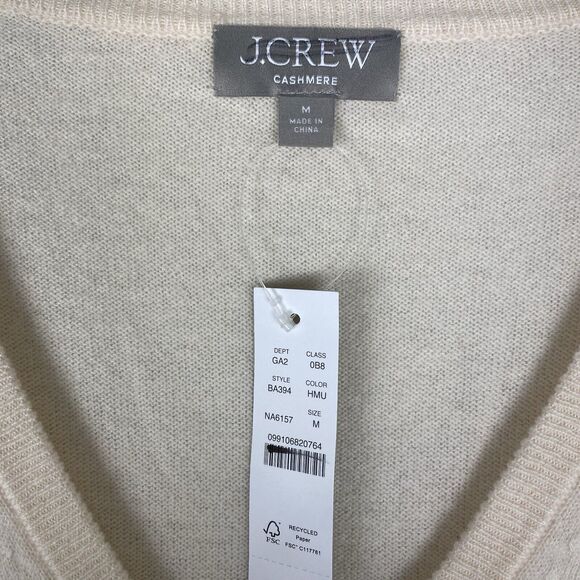 J Crew Womens Medium Cashmere Long Sleeve V Neck Pullover Sweater Ivory Monogram - Picture 6 of 6